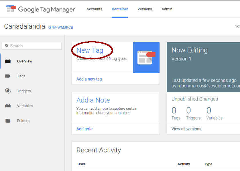 nueva etiqueta tag manager