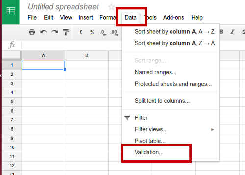 Google Spreadsheets Validation