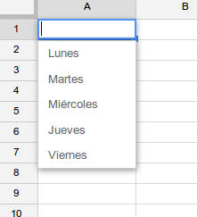 lista desplegable spreadsheets