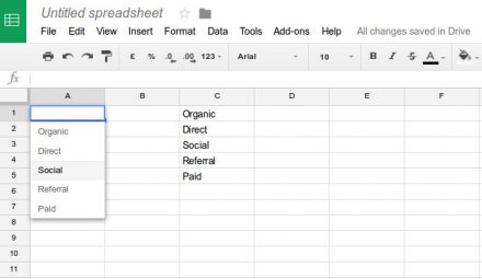 Menu desplegable google spreadsheets